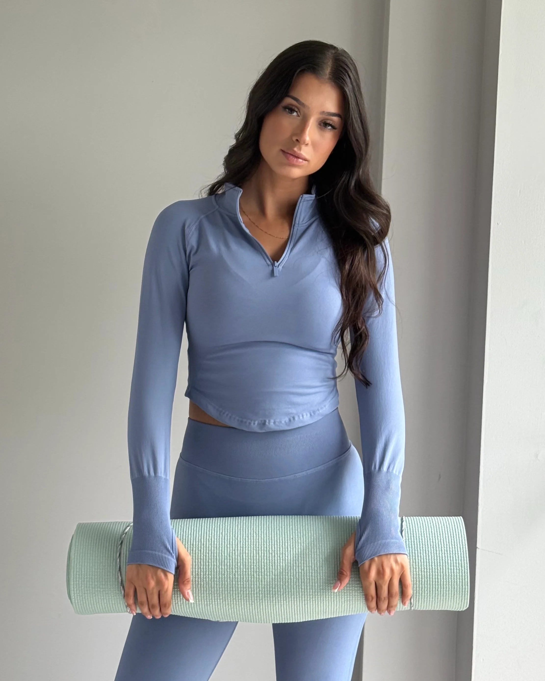 Ascend Cropped Quarter Zip - Dusty Blue - Image 5